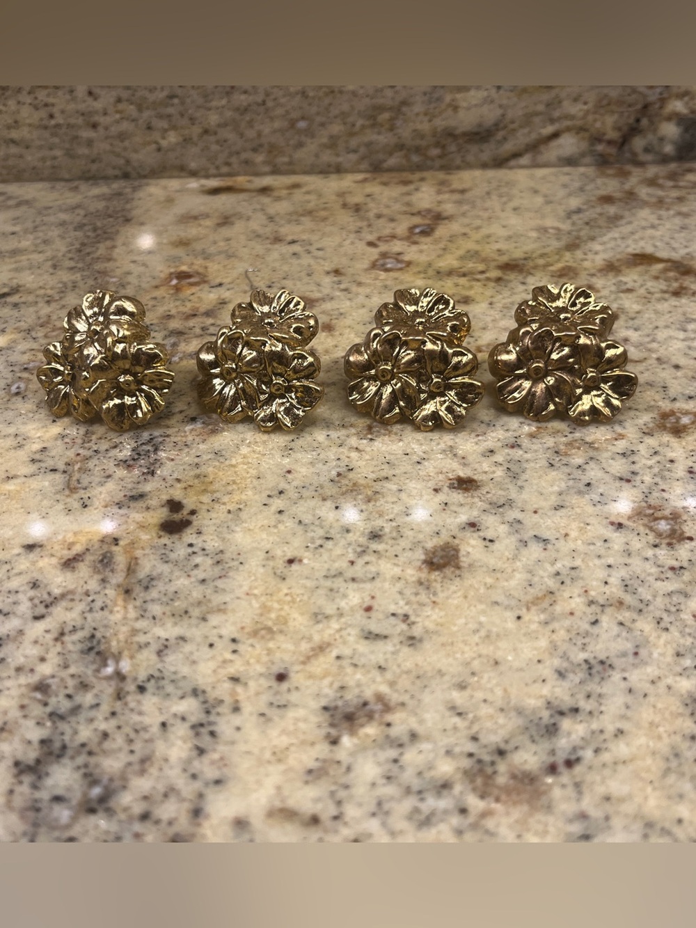 Four (4) Country Curtains Floral Pushpin Curtain Holdbacks - Solid Brass